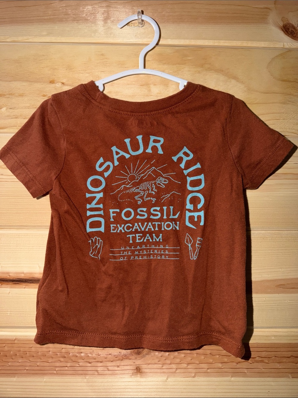 Old Navy Rust Short Sleeve Tee with Light Blue Dinosaur Graphic
